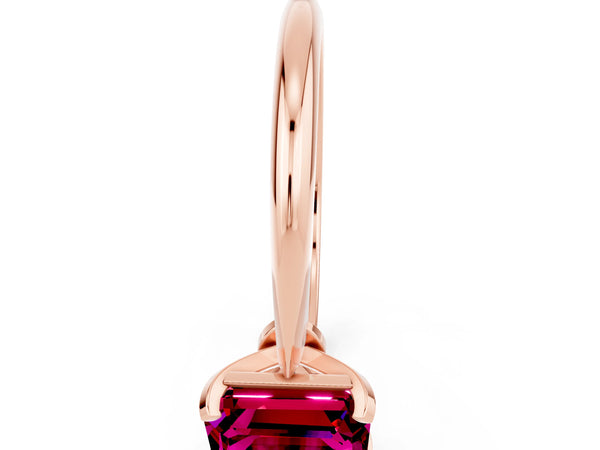 Rose gold Emerald Cut Garnet Solitaire Engagement Ring with Classic Band and Four-Prong Setting