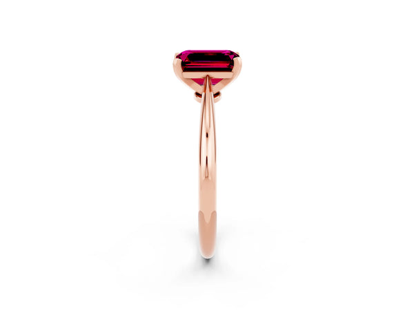 Rose gold Emerald Cut Garnet Solitaire Engagement Ring with Classic Band and Four-Prong Setting