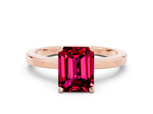 Rose gold Emerald Cut Garnet Solitaire Engagement Ring with Classic Band and Four-Prong Setting