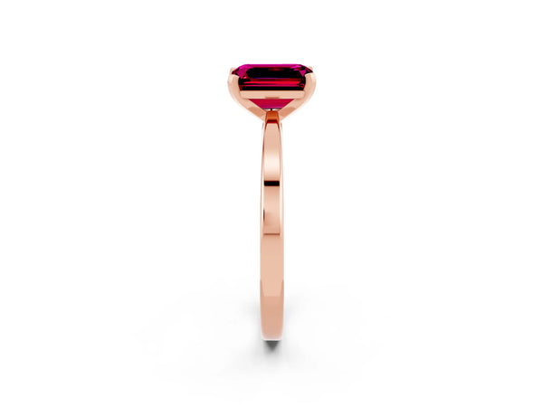 Rose gold Emerald Cut Garnet Solitaire Engagement Ring with Classic Band and Four-Prong Setting