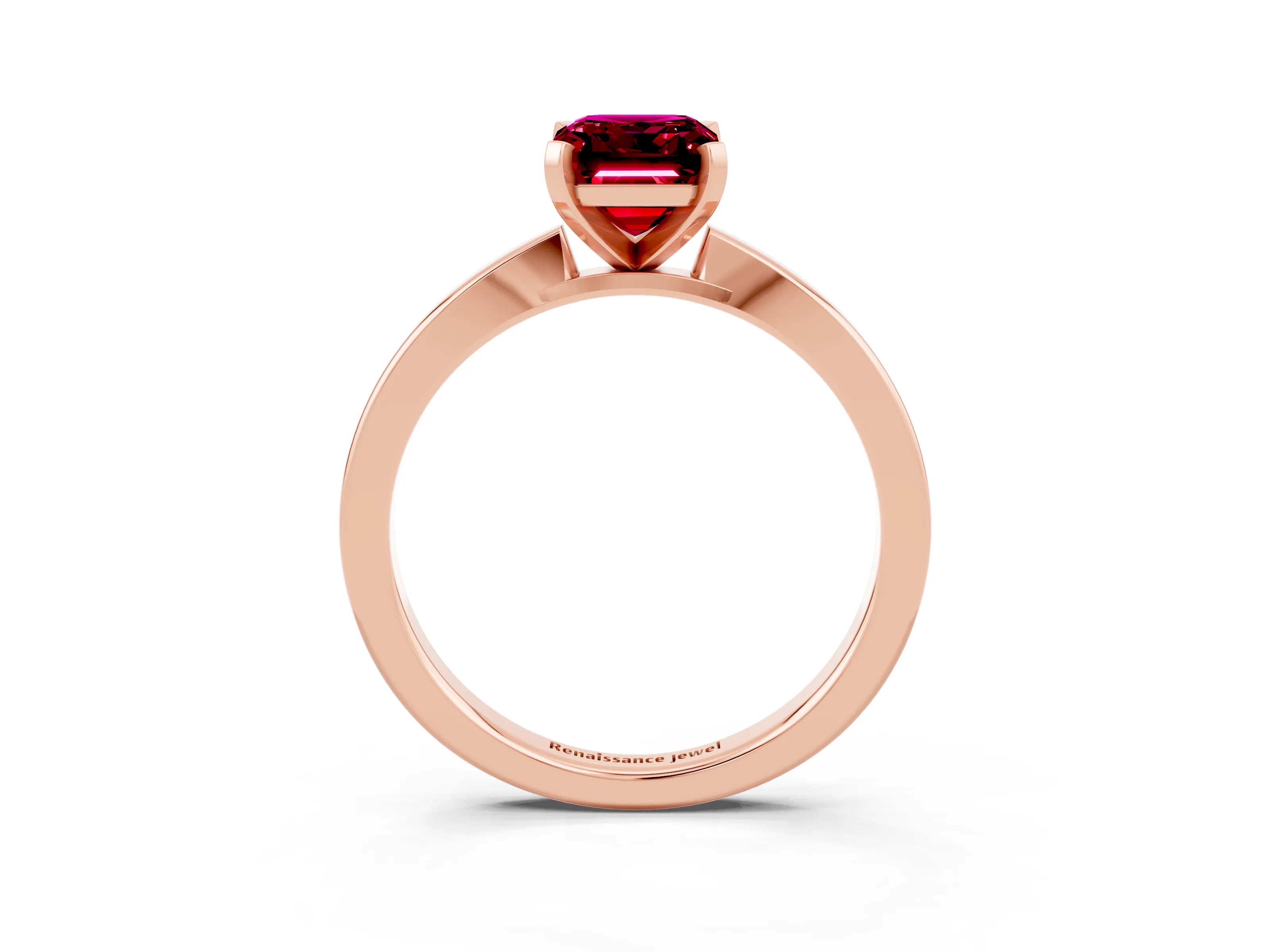 Rose gold Emerald Cut Garnet Solitaire Engagement Ring with Classic Band and Four-Prong Setting_27
