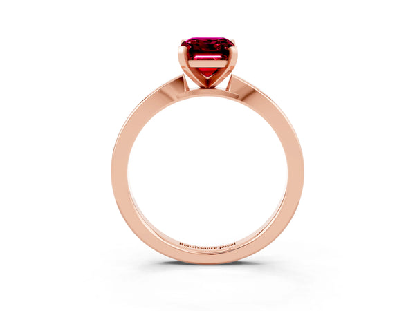 Rose gold Emerald Cut Garnet Solitaire Engagement Ring with Classic Band and Four-Prong Setting