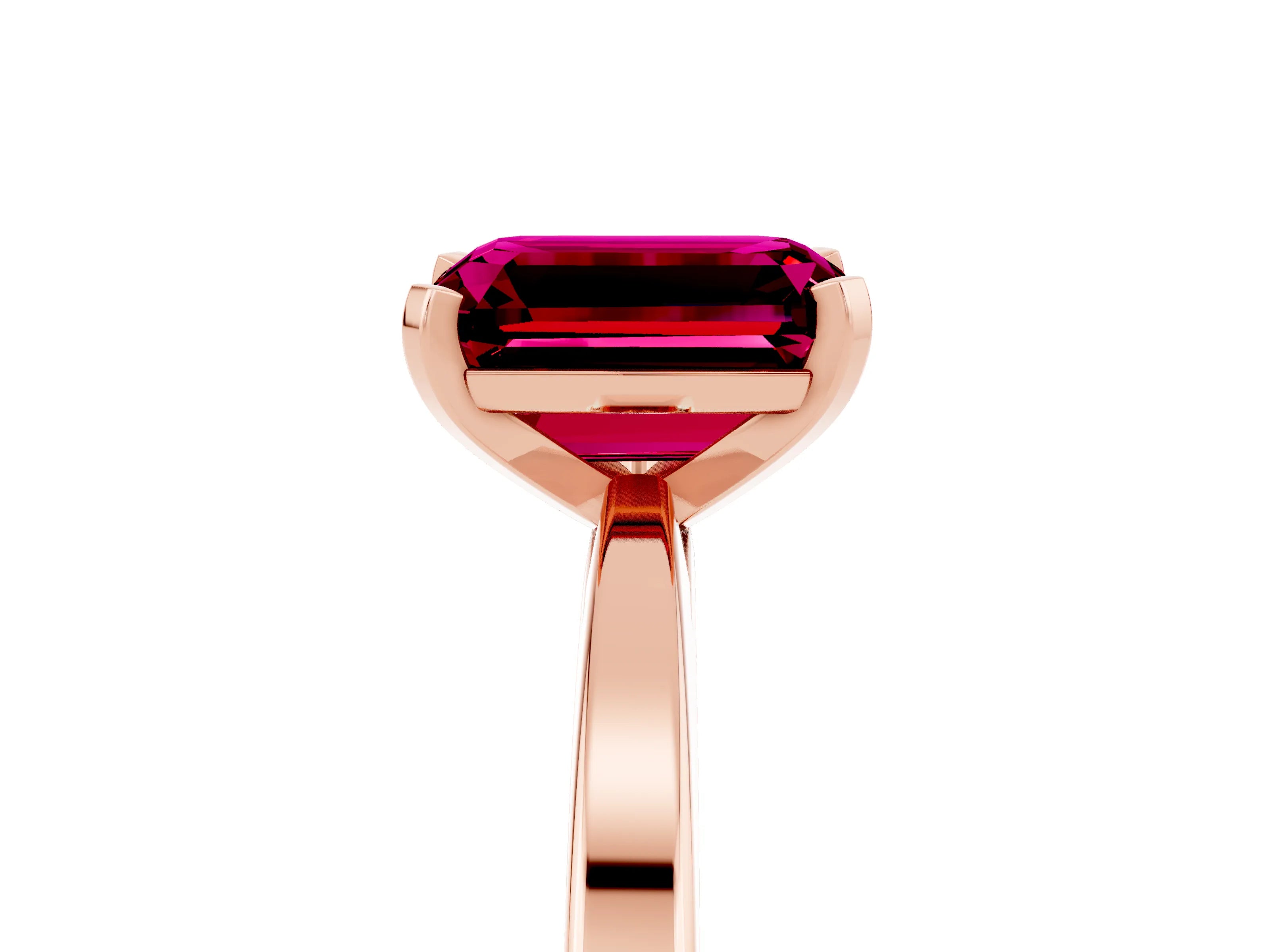 Rose gold Emerald Cut Garnet Solitaire Engagement Ring with Classic Band and Four-Prong Setting_29