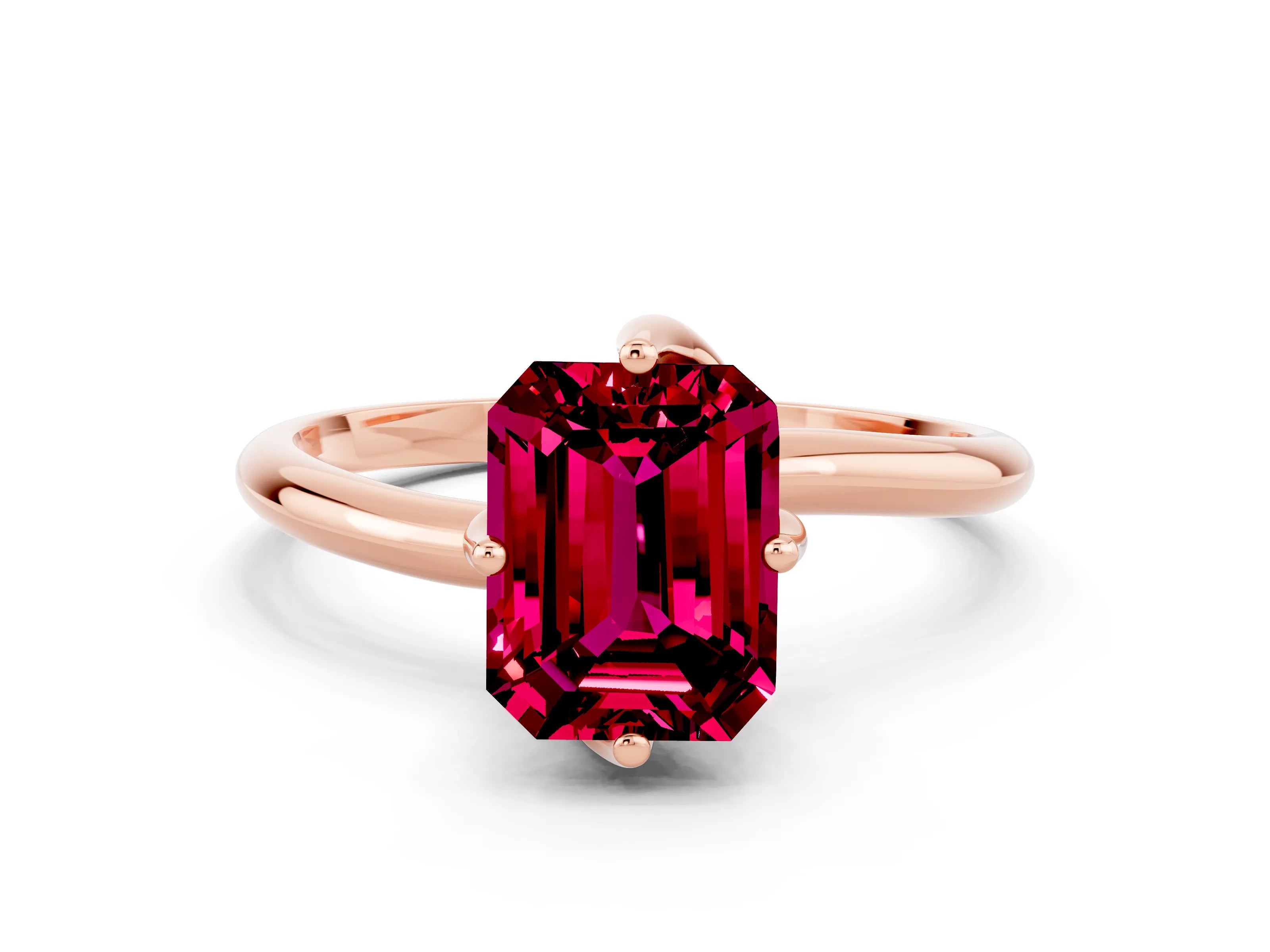 Rose gold Emerald Cut Garnet Solitaire Engagement Ring with Four-Prong Setting and Classic Band_12