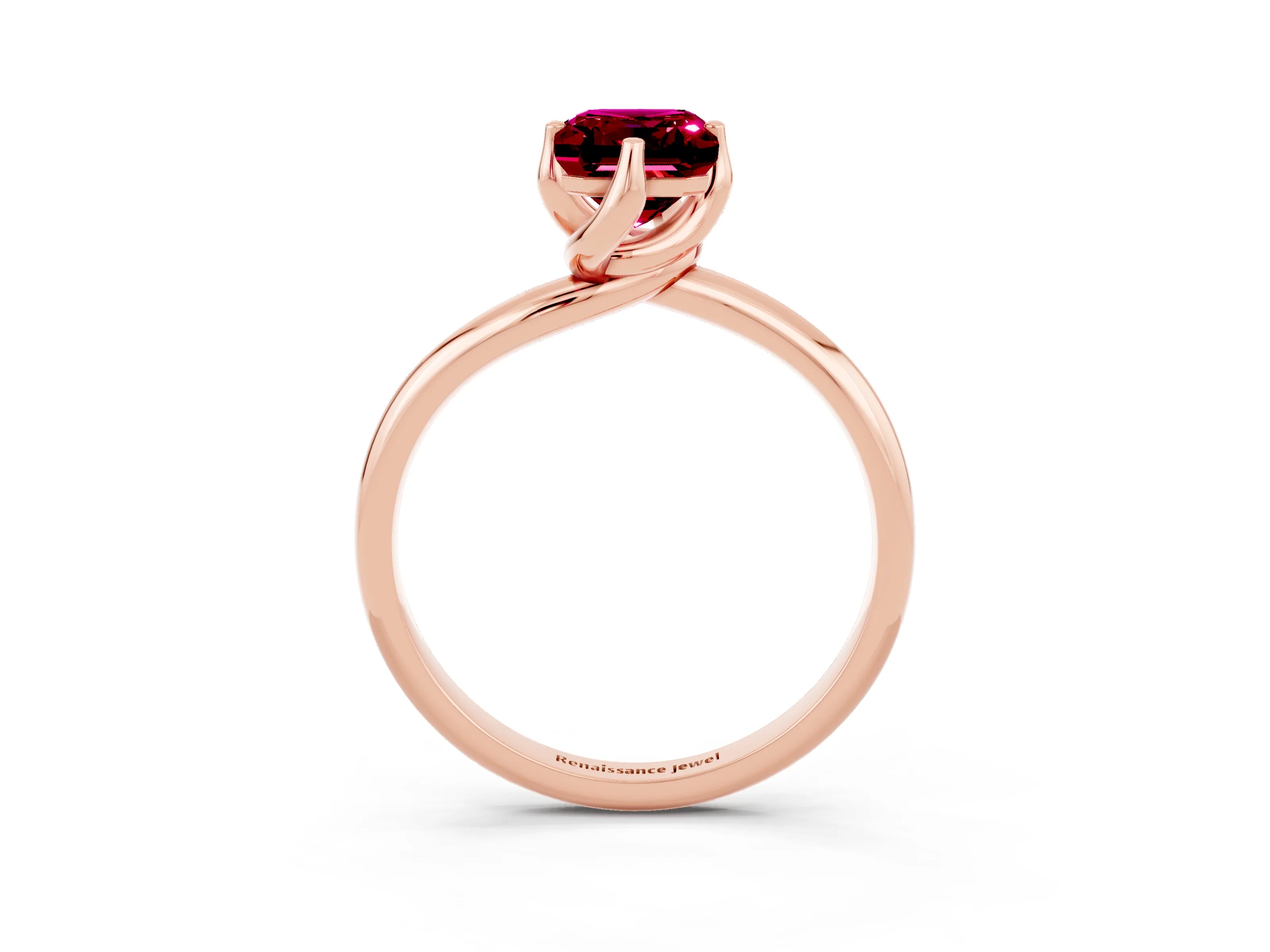 Rose gold Emerald Cut Garnet Solitaire Engagement Ring with Four-Prong Setting and Classic Band_15