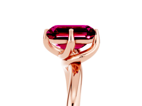 Rose gold Emerald Cut Garnet Solitaire Engagement Ring with Four-Prong Setting and Classic Band_17