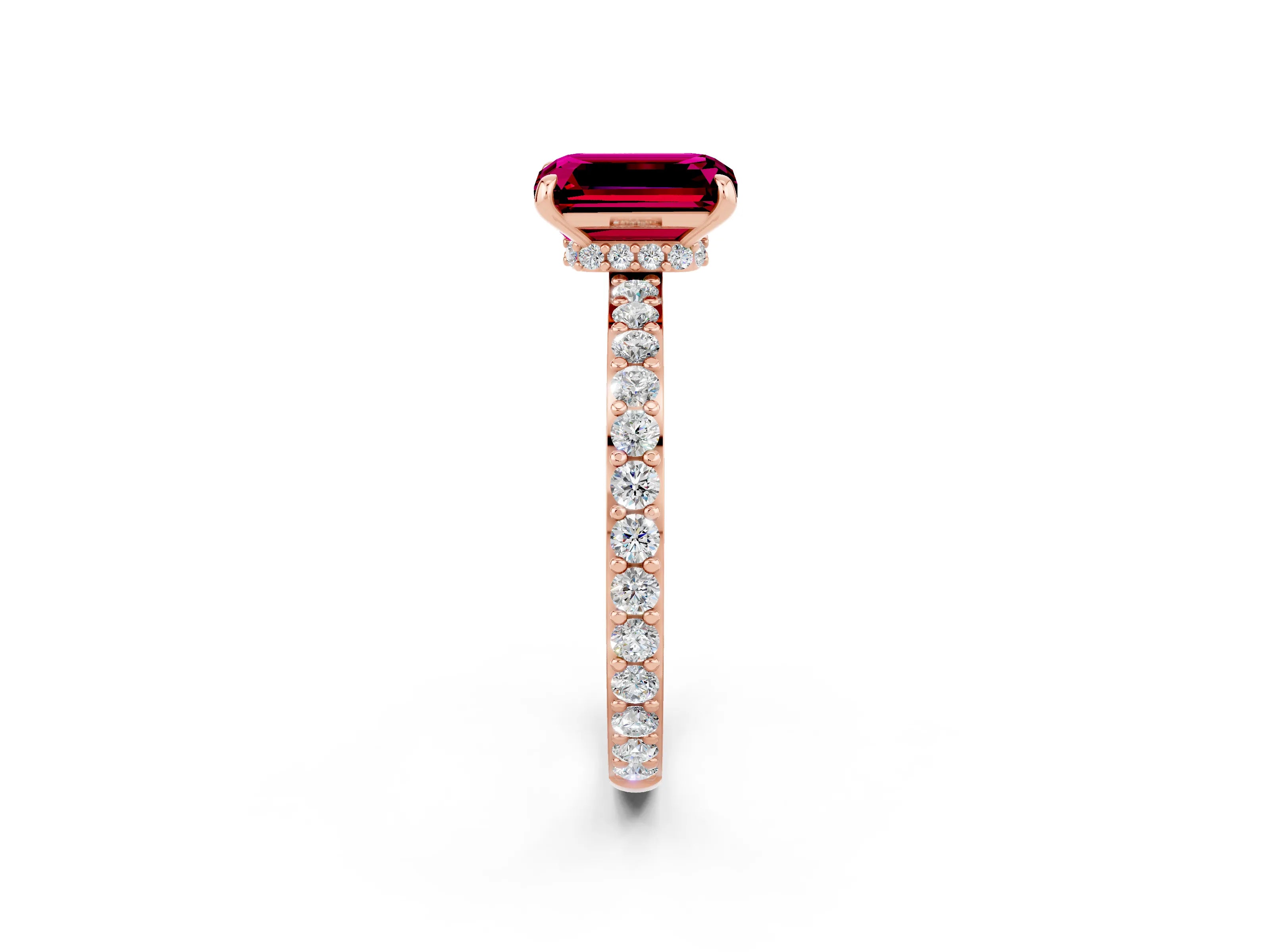 Rose gold Emerald Cut Garnet Solitaire Engagement Ring with Pavé Band and Four-Prong Setting_2