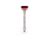 Rose gold Emerald Cut Garnet Solitaire Engagement Ring with Pavé Band and Four-Prong Setting_2