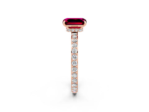 Rose gold Emerald Cut Garnet Solitaire Engagement Ring with Pavé Band and Four-Prong Setting_2