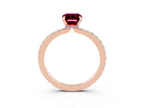 Rose gold Emerald Cut Garnet Solitaire Engagement Ring with Pavé Band and Four-Prong Setting_3