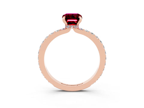 Rose gold Emerald Cut Garnet Solitaire Engagement Ring with Pavé Band and Four-Prong Setting_3
