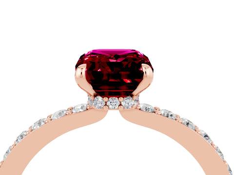 Rose gold Emerald Cut Garnet Solitaire Engagement Ring with Pavé Band and Four-Prong Setting_4