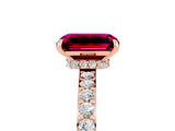 Rose gold Emerald Cut Garnet Solitaire Engagement Ring with Pavé Band and Four-Prong Setting_5