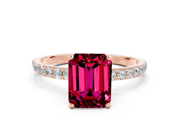 Rose gold Emerald Cut Garnet Solitaire Engagement Ring with Round  Pavé Band and Prong Setting