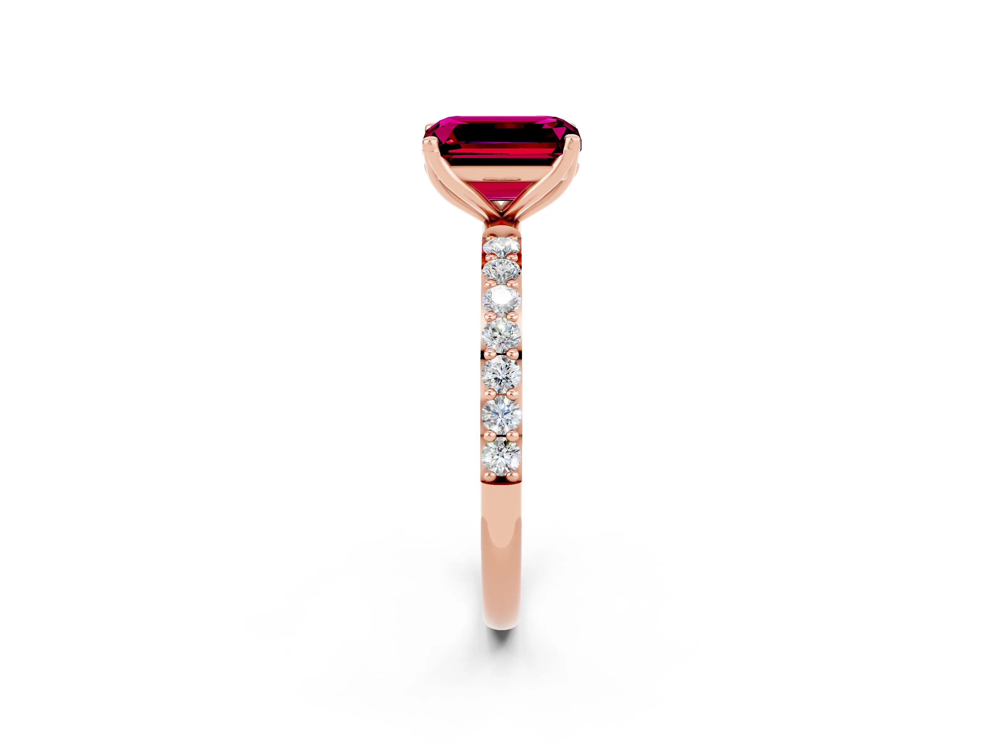 Rose gold Emerald Cut Garnet Solitaire Engagement Ring with Pavé Band and Prong Setting_2