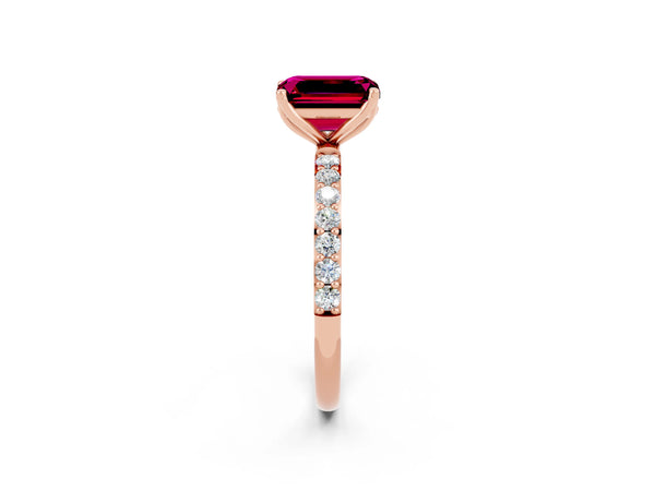 Rose gold Emerald Cut Garnet Solitaire Engagement Ring with Round  Pavé Band and Prong Setting