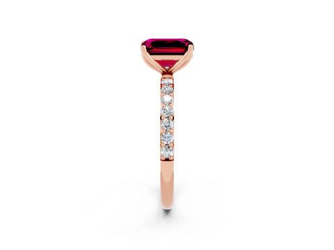 Rose gold Emerald Cut Garnet Solitaire Engagement Ring with Pavé Band and Prong Setting_2