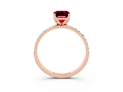 Rose gold Emerald Cut Garnet Solitaire Engagement Ring with Pavé Band and Prong Setting_3