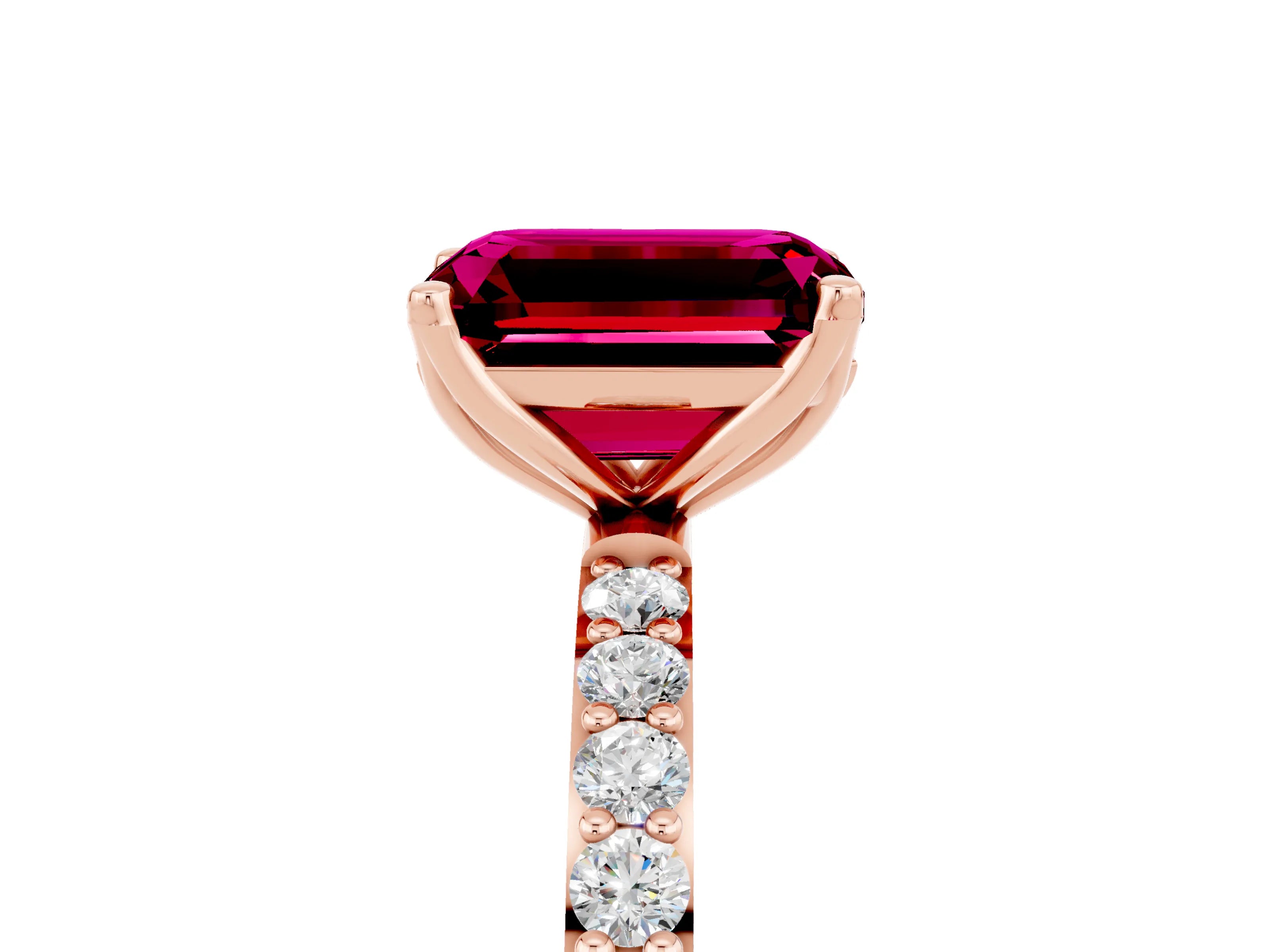 Rose gold Emerald Cut Garnet Solitaire Engagement Ring with Pavé Band and Prong Setting_5
