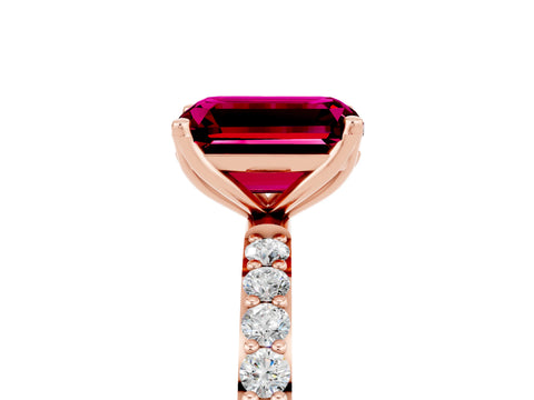 Rose gold Emerald Cut Garnet Solitaire Engagement Ring with Pavé Band and Prong Setting_5