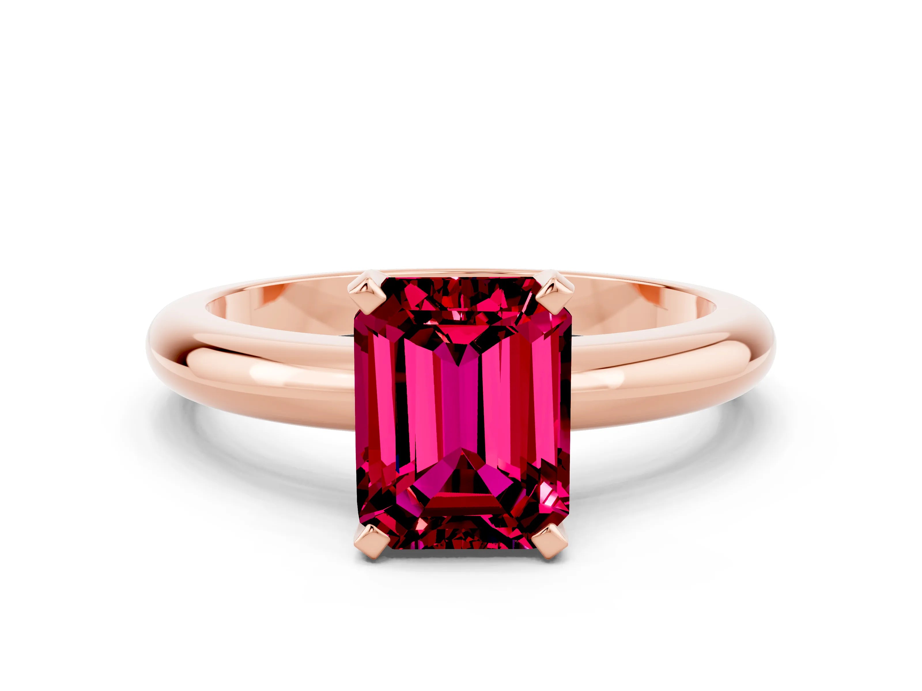 Rose gold Emerald Cut Garnet Solitaire Engagement Ring with Round Band and Four-Prong Setting
