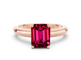 Rose gold Emerald Cut Garnet Solitaire Engagement Ring with Round Band and Four-Prong Setting