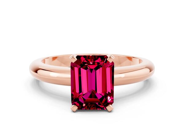 Rose gold Emerald Cut Garnet Solitaire Engagement Ring with Round Band and Four-Prong Setting