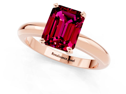 Rose gold Emerald Cut Garnet Solitaire Engagement Ring with Round Band and Four-Prong Setting_1