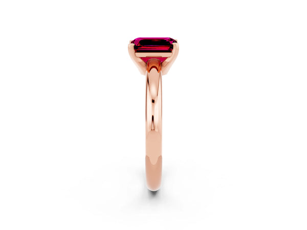 Rose gold Emerald Cut Garnet Solitaire Engagement Ring with Round Band and Four-Prong Setting