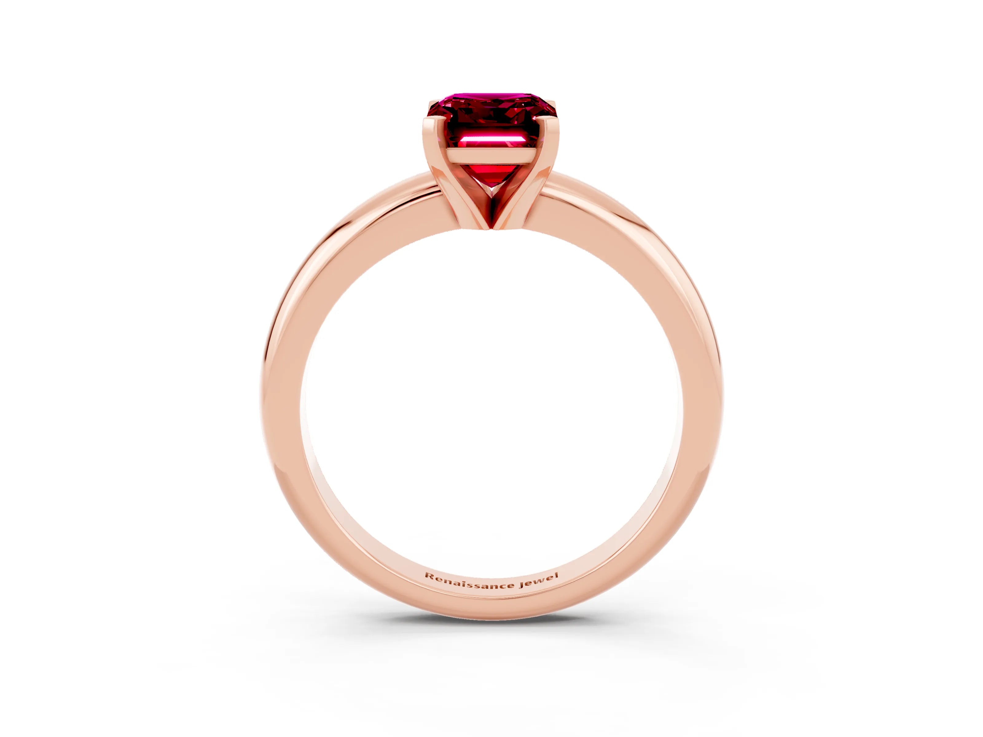 Rose gold Emerald Cut Garnet Solitaire Engagement Ring with Round Band and Four-Prong Setting_3