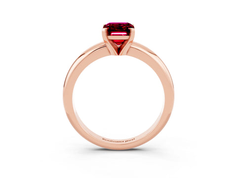 Rose gold Emerald Cut Garnet Solitaire Engagement Ring with Round Band and Four-Prong Setting_3