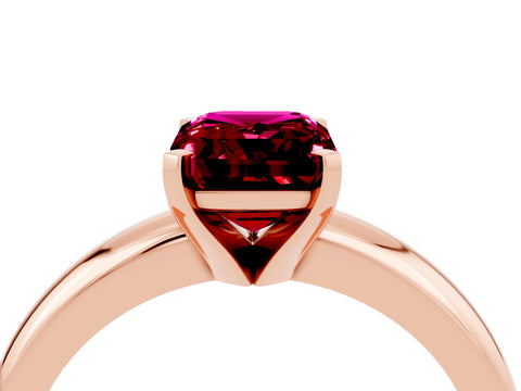 Rose gold Emerald Cut Garnet Solitaire Engagement Ring with Round Band and Four-Prong Setting_4