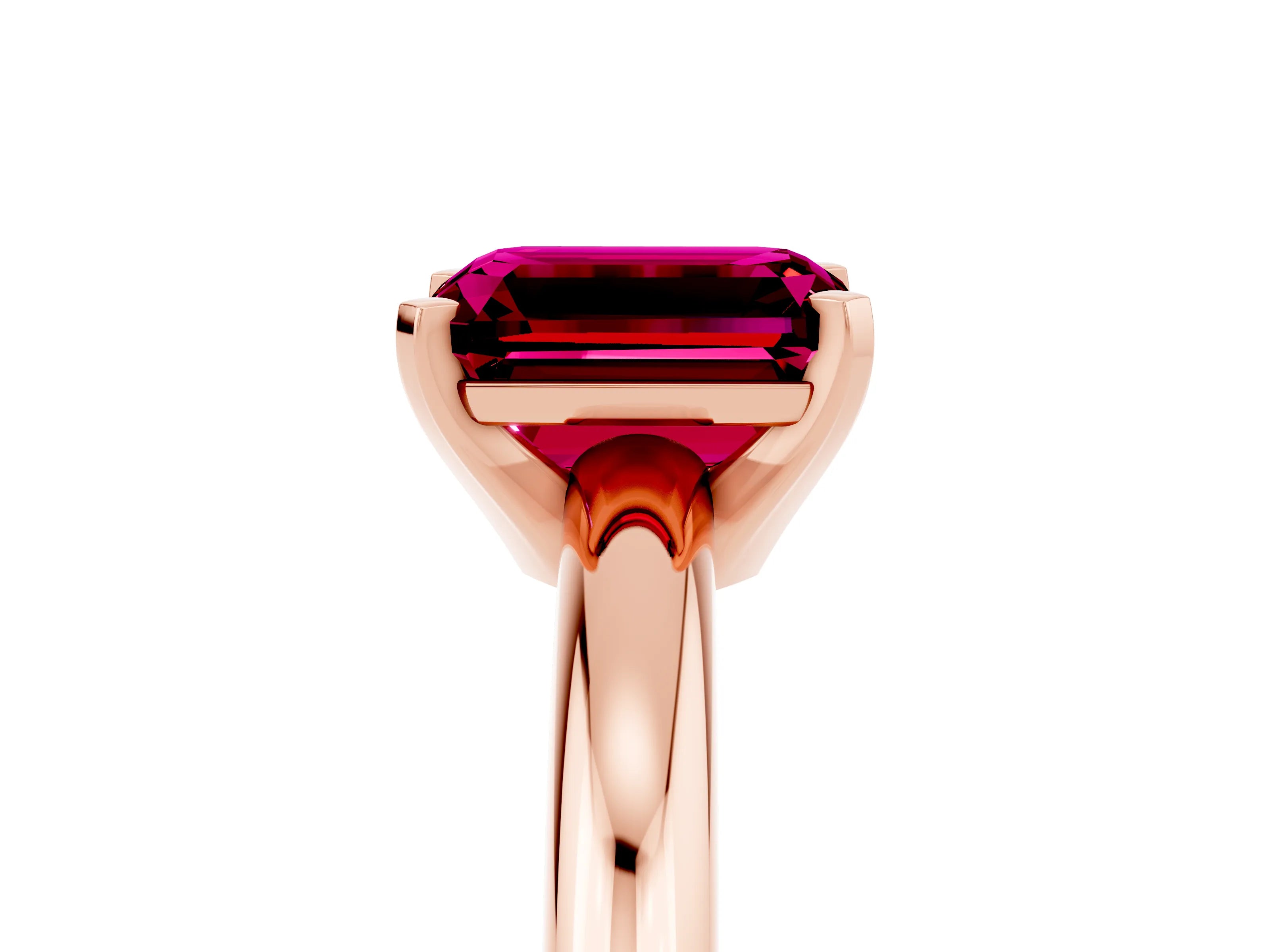Rose gold Emerald Cut Garnet Solitaire Engagement Ring with Round Band and Four-Prong Setting_5