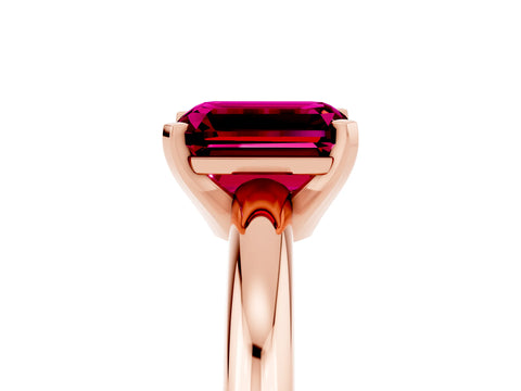 Rose gold Emerald Cut Garnet Solitaire Engagement Ring with Round Band and Four-Prong Setting_5