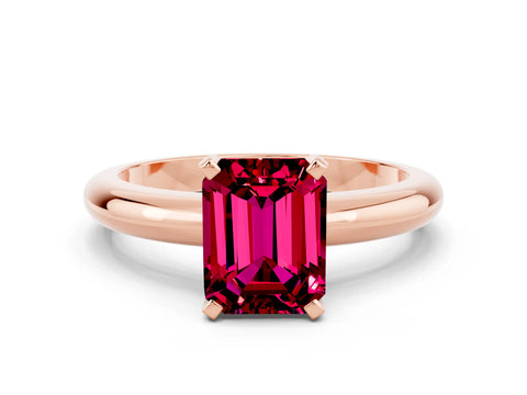 Rose gold Emerald Cut Garnet Solitaire Engagement Ring with Round Band and Four-Prong Setting