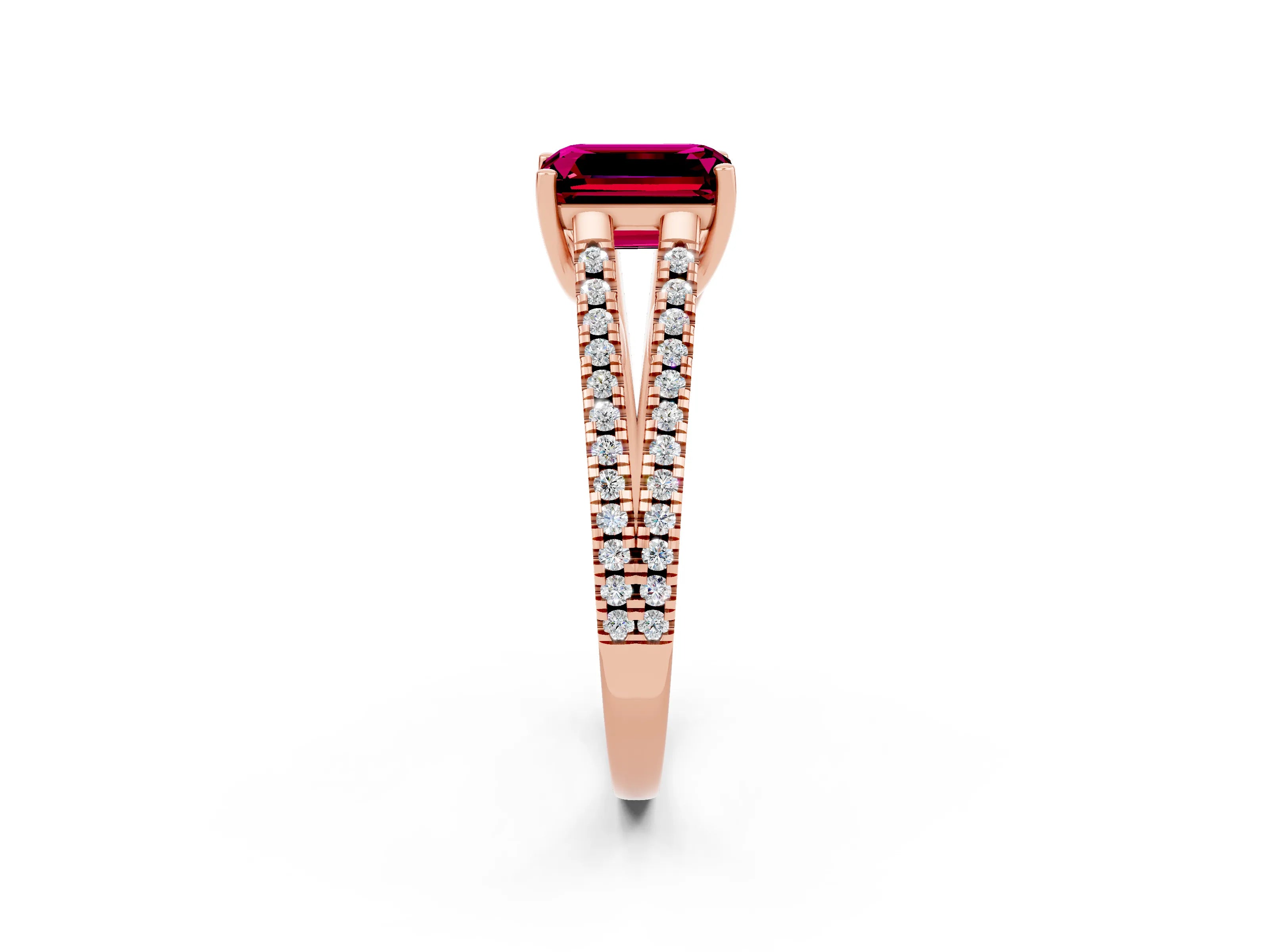 Rose gold Emerald Cut Garnet Solitaire Engagement Ring with Split Shank Pavé Band_2