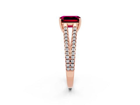 Rose gold Emerald Cut Garnet Solitaire Engagement Ring with Split Shank Pavé Band_2