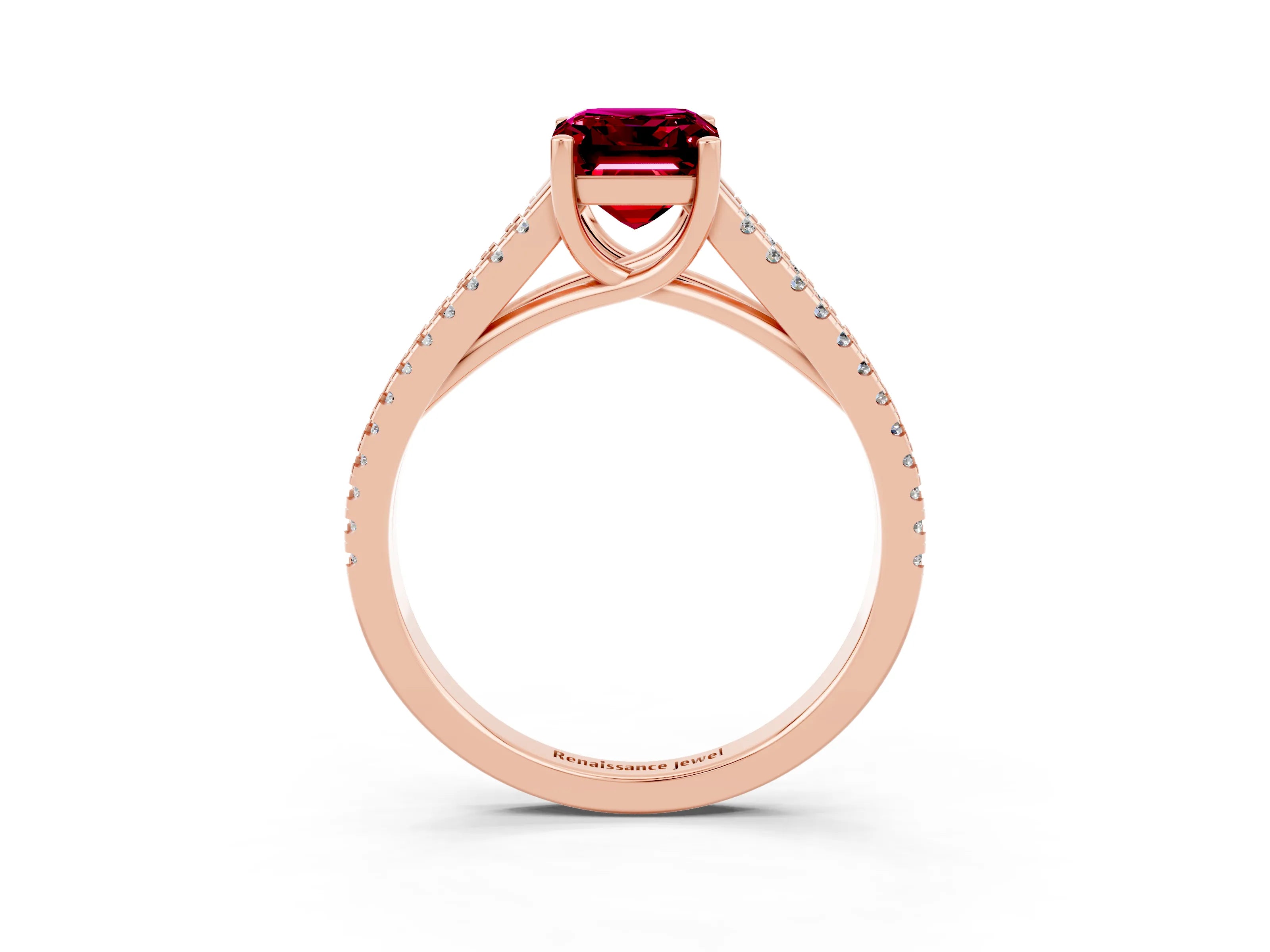 Rose gold Emerald Cut Garnet Solitaire Engagement Ring with Split Shank Pavé Band_3