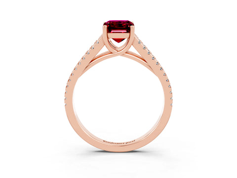 Rose gold Emerald Cut Garnet Solitaire Engagement Ring with Split Shank Pavé Band_3
