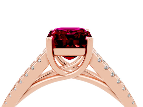 Rose gold Emerald Cut Garnet Solitaire Engagement Ring with Split Shank Pavé Band_4