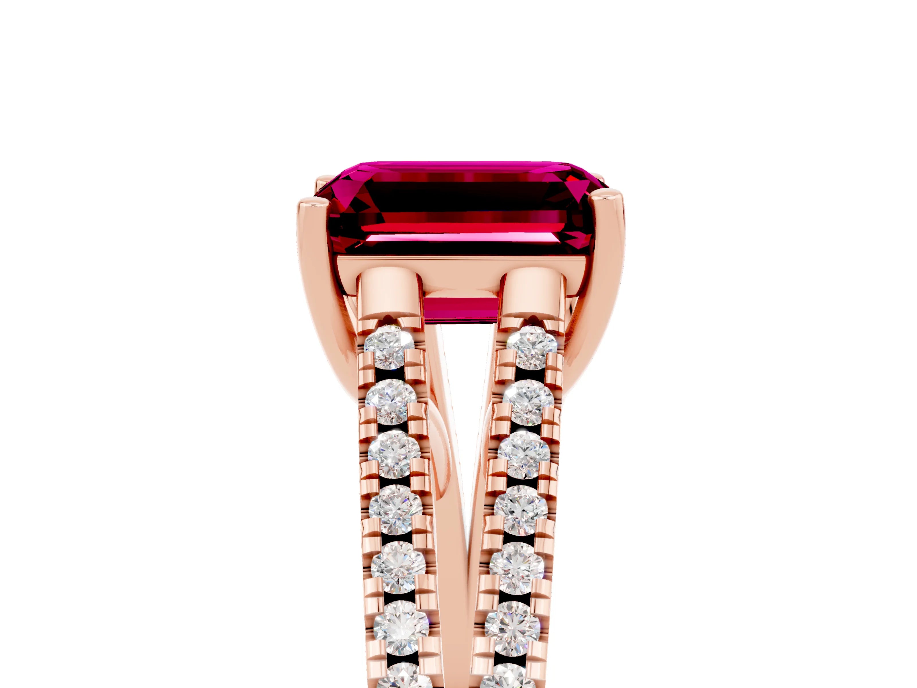 Rose gold Emerald Cut Garnet Solitaire Engagement Ring with Split Shank Pavé Band_5