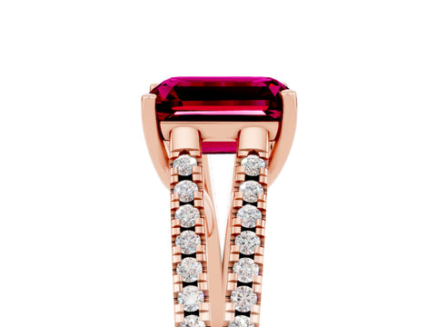Rose gold Emerald Cut Garnet Solitaire Engagement Ring with Split Shank Pavé Band_5