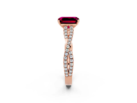 Rose gold Emerald Cut Garnet Solitaire Engagement Ring with Twisted Pavé Band and Four-Prong Setting_2
