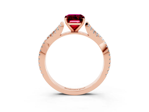 Rose gold Emerald Cut Garnet Solitaire Engagement Ring with Twisted Pavé Band and Four-Prong Setting_3