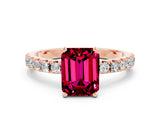 Rose gold Emerald Cut Garnet Solitaire Pavé Band with Four-Prong Setting