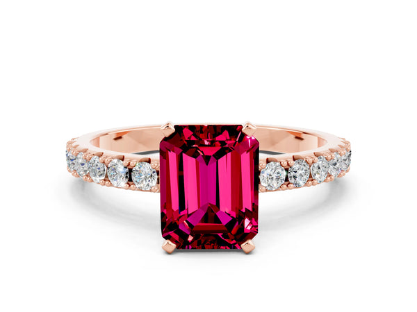 Rose gold Emerald Cut Garnet Solitaire Pavé Band with Four-Prong Setting