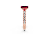 Rose gold Emerald Cut Garnet Solitaire Pavé Band with Four-Prong Setting_2