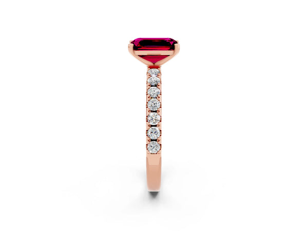 Rose gold Emerald Cut Garnet Solitaire Pavé Band with Four-Prong Setting