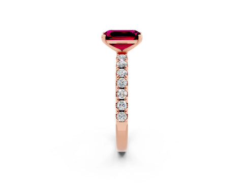 Rose gold Emerald Cut Garnet Solitaire Pavé Band with Four-Prong Setting_2