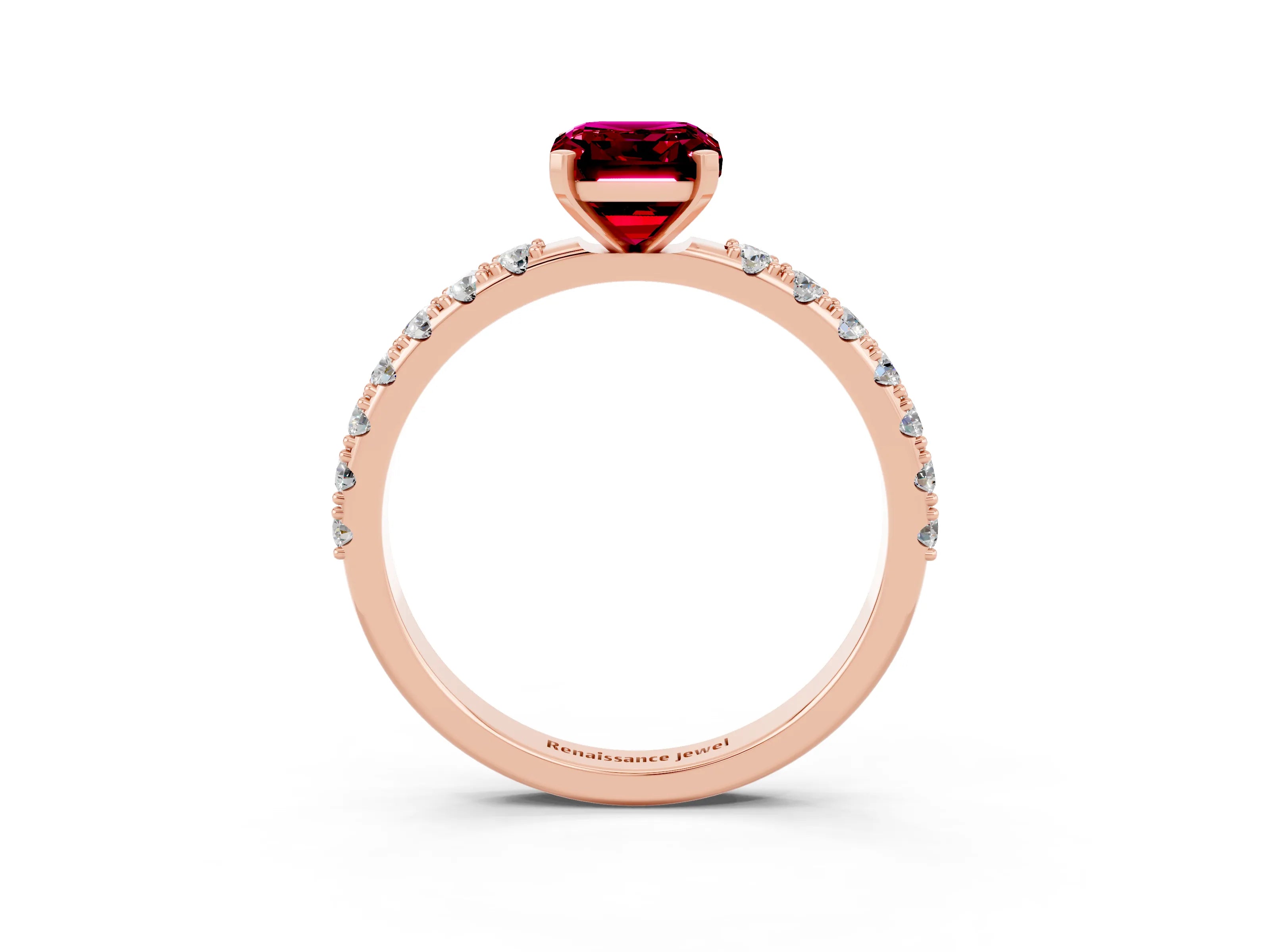 Rose gold Emerald Cut Garnet Solitaire Pavé Band with Four-Prong Setting_3